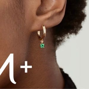 Mejuri Earrings, Round Green Agate Hoops, Gold Vermeil